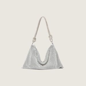 Glamorous Silver Beaded Shoulder Bag